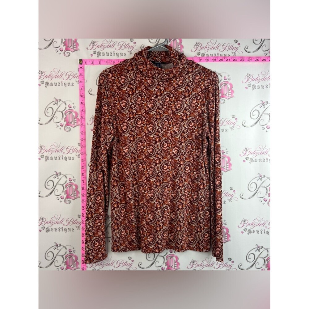 Chaps turtleneck shirt long sleeve Rust Floral Paisley Long-Sleeve Mock Neck Top
